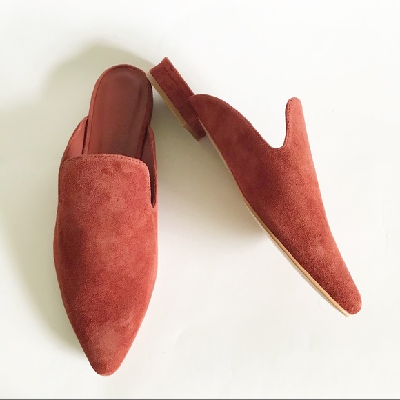Able Lizbeth Cherry Suede Leather Slip On Slides Pointy Toe Sustainable Mules - Picture 4 of 6
